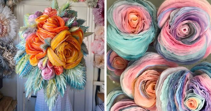 This Woman Constructs Enormous Bouquets Of Tissue Paper Flowers